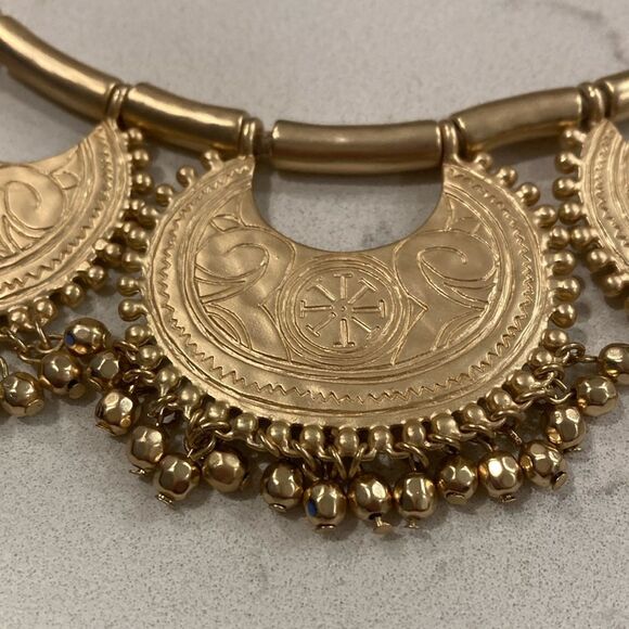 Chico's Gold Statement Necklace with Ornate Pendants Chocker - Picture 3 of 7